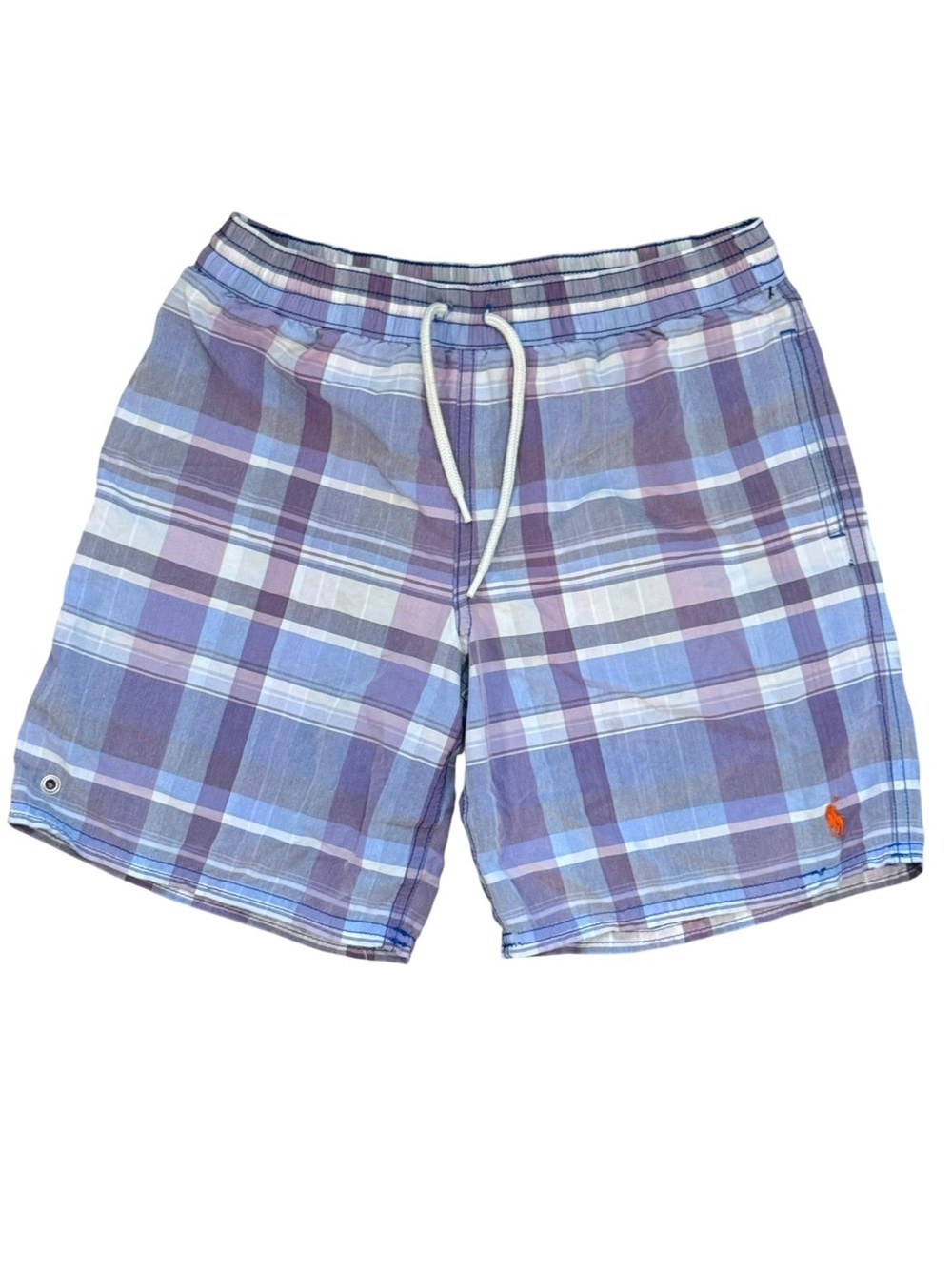 Polo by Ralph Lauren Boys Plaid Swim Trunks in Blue and Purple